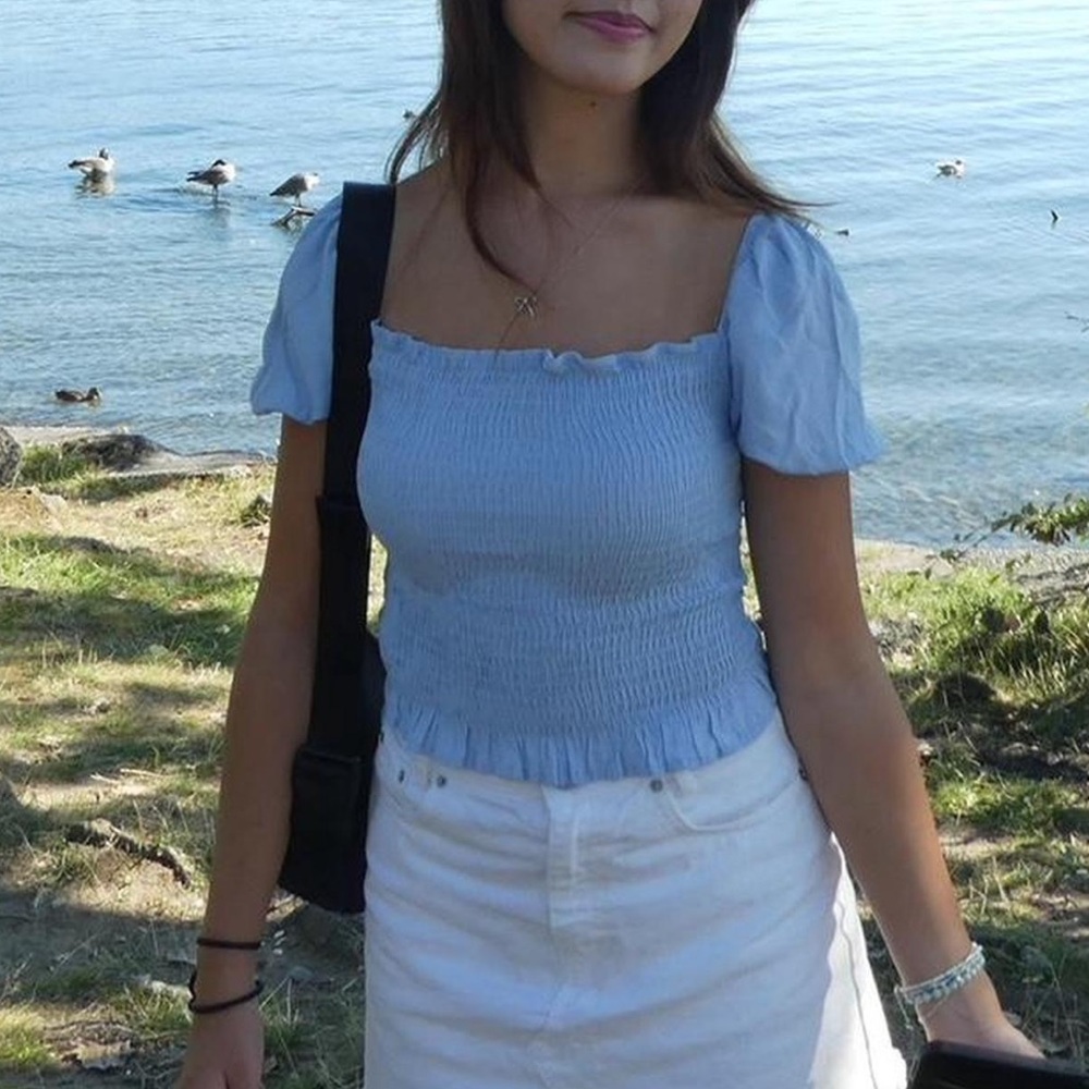 Light Blue Smocked Women's Top